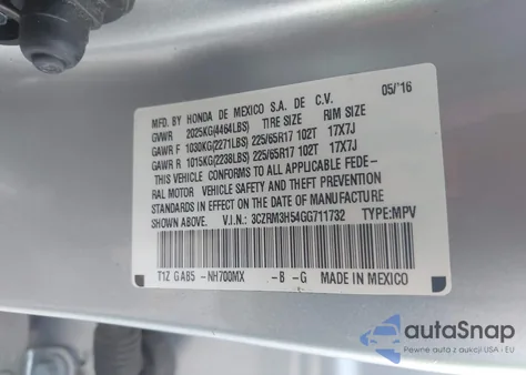 2016 Honda Cr-V Ex из США, поврежденный, VIN 3CZRM3H54GG711732